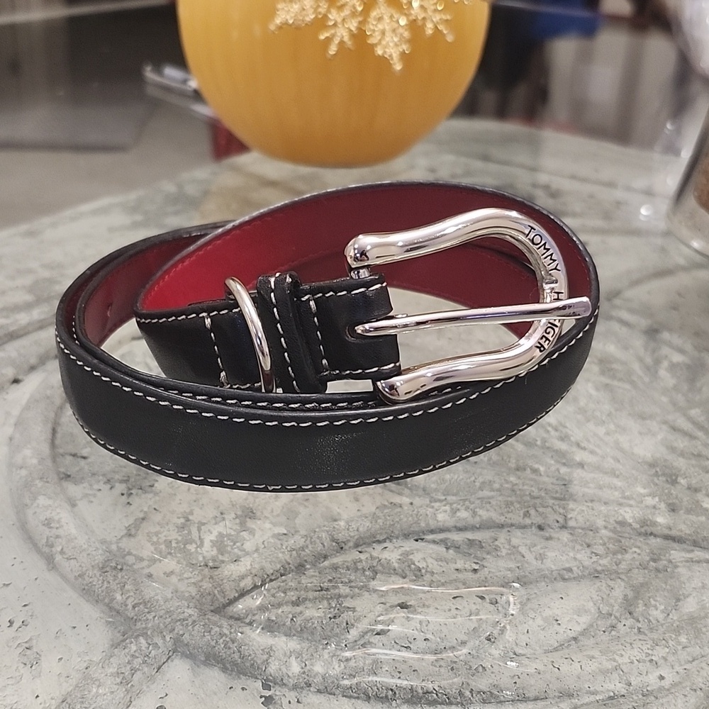 Tommy HILFIGER women's genuine leather black belt like new large